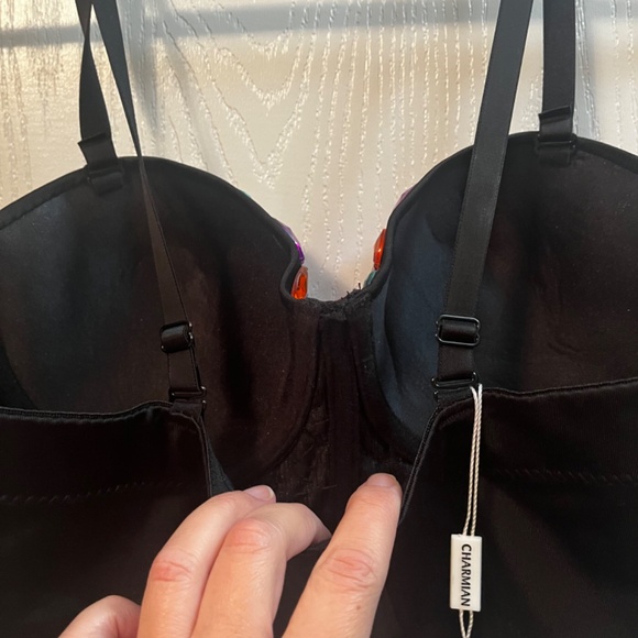 NWT Charmian Rhinestone Push Up Bra Bustier Cropped XL Club-wear Selena - Picture 10 of 13